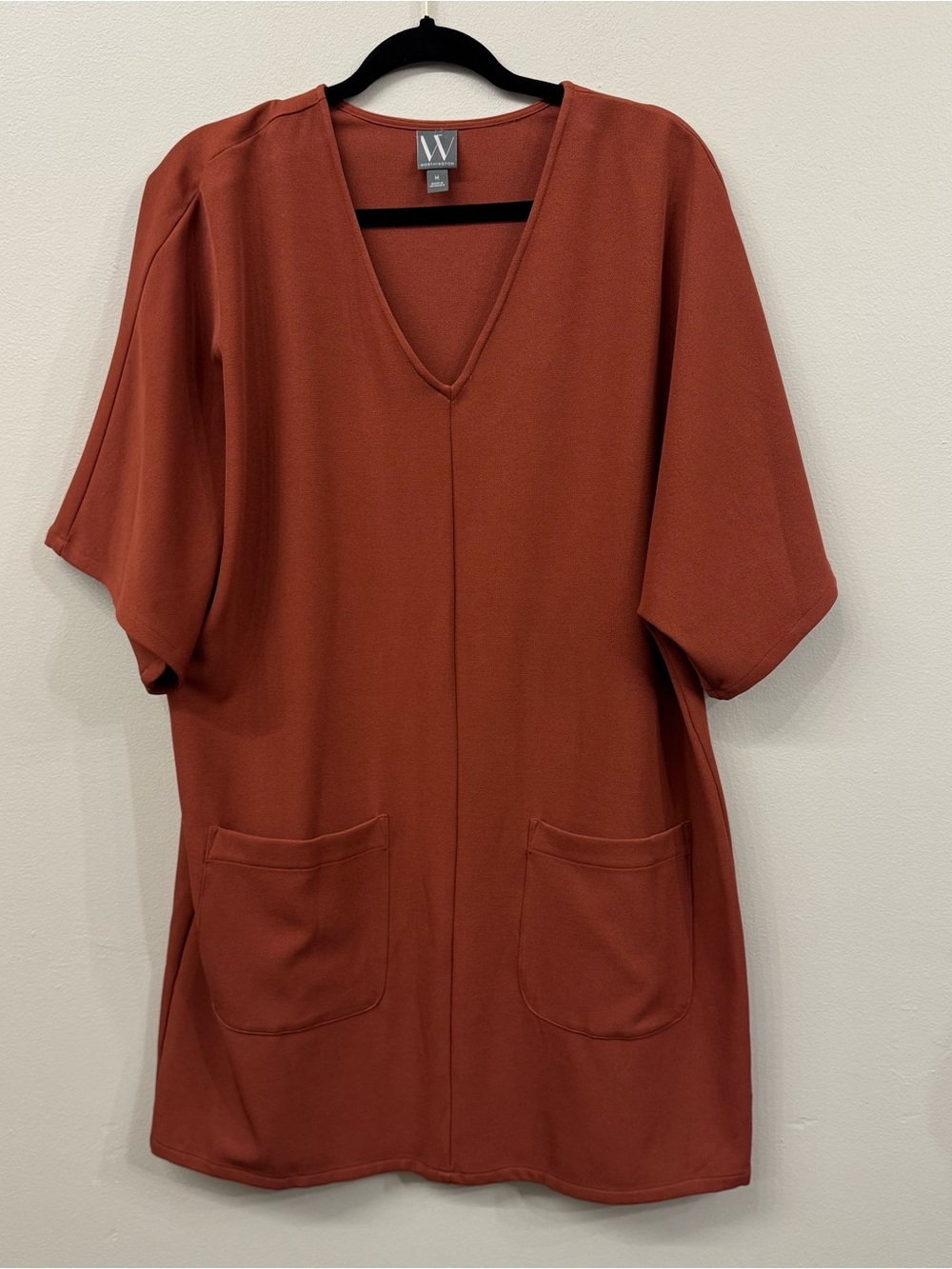 W by Worthington Rust V-Neck Short Sleeve Pocket Smock Dress Women’s Size Medium